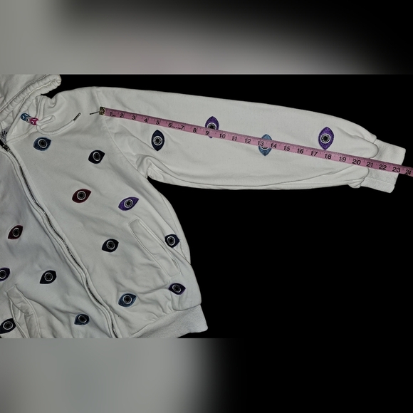 Lola + The Boys Evil Eye Hoodie Womens White Beaded Embroidered Zip Sz M - Picture 8 of 16